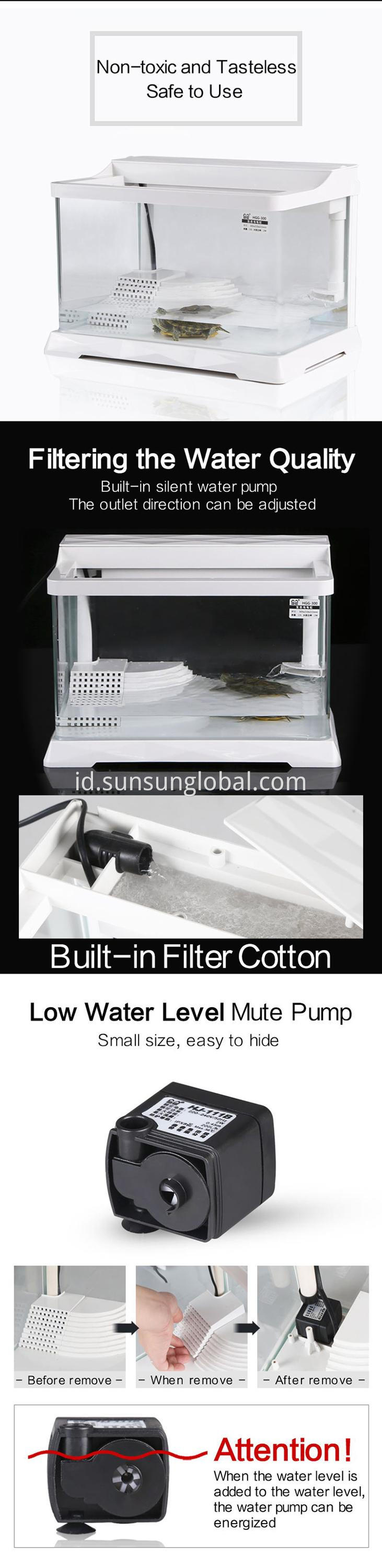 Sunsun Tangki Ikan Kaca Aquarium Kura -kura Ekologis